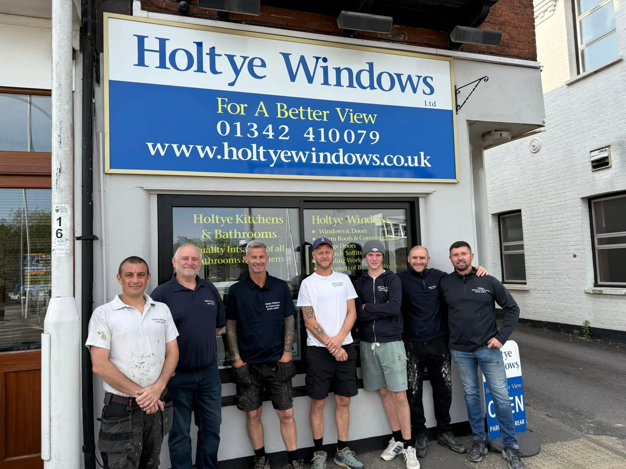 The Holtye Windows team outside the Holtye Windows showroom on Station Road, East Grinstead