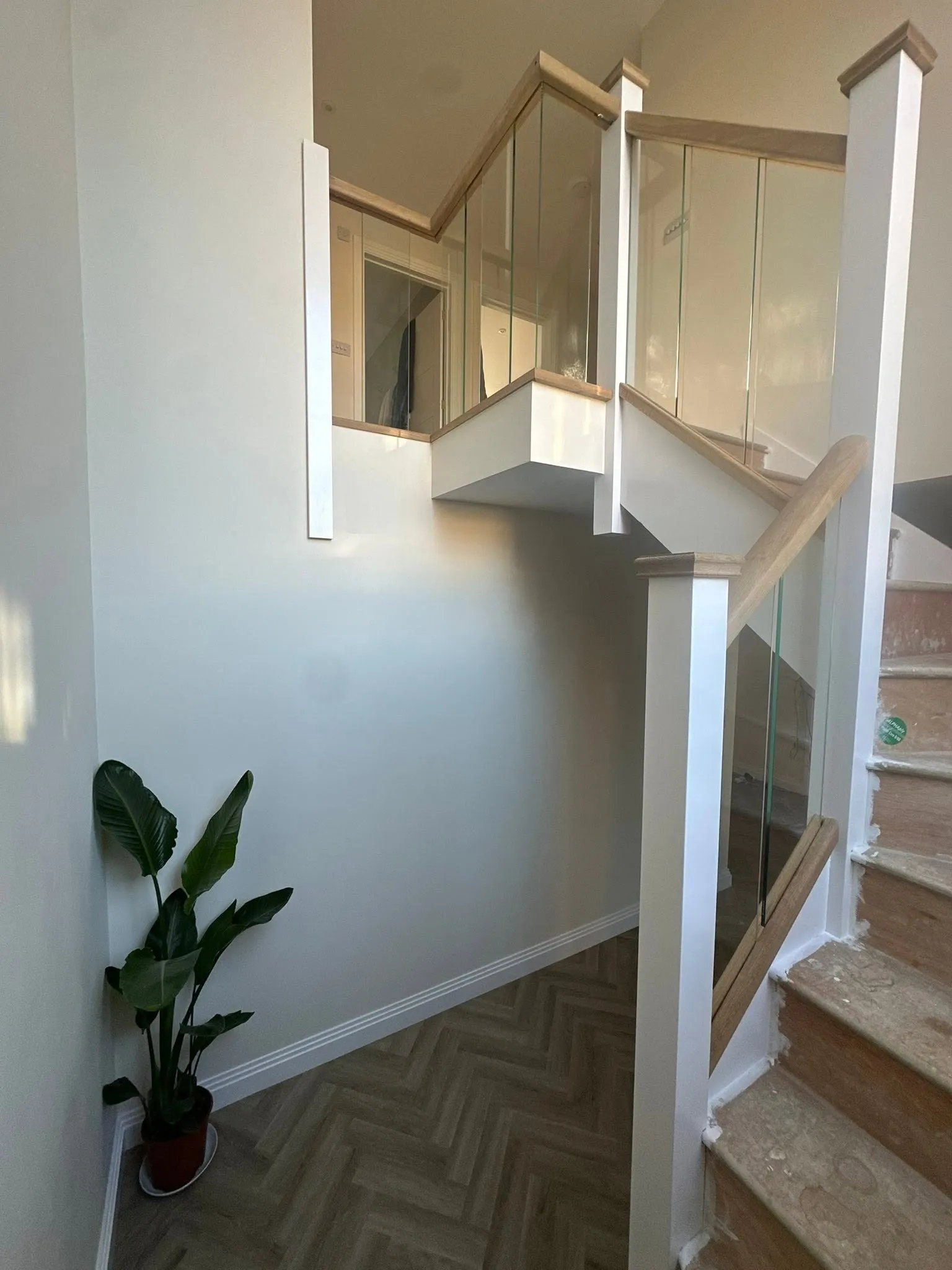 Landing and staircase freshly plastered and painted